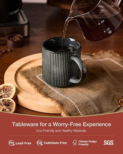 famiware Coffee Mug Set for 6, Star 12 oz Catering Mugs Cup Set with Handle for Coffee, Tea, Cocoa, Milk - Ceramic Stoneware Drinkware Set, Deep Forest thumbnail 3