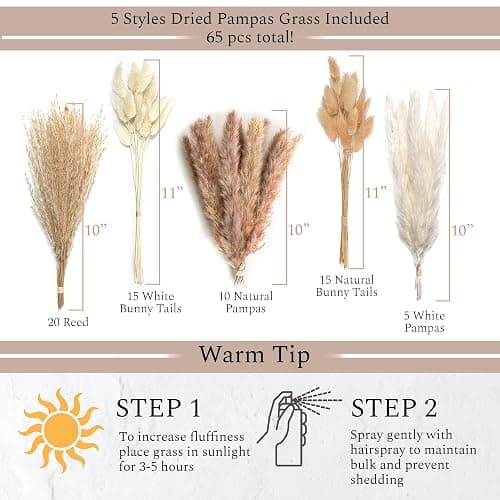 VELOVA Set of 3 White Ceramic Vase with 65 PCS Dried Pampas Grass Flowers Aesthetic Boho Modern Small Round Cute Vases for Decor Living Room Coffee Table Shelf Bedroom Office Desk Home Gifts Women Mom thumbnail 3