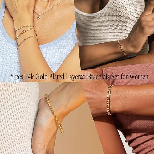 Gokeey Gold Bracelets for Women Trendy,14K Real Gold Plated Dainty Stackable Paperclip Cuban Link Chain Bracelets, Gold Cuff Bracelets Jewelry Gifts Adjustable 7"+2" - Style 01 thumbnail 4