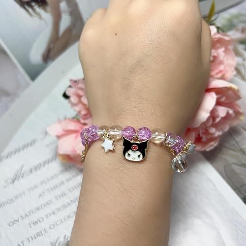 CJIAYUJEW Cute Bracelet Crystal Pearl Bracelets, Anime Elastic Stretch Crystal Bead Bracelet Lovely Cartoon Elastic Beaded Bracelets for Women thumbnail 5