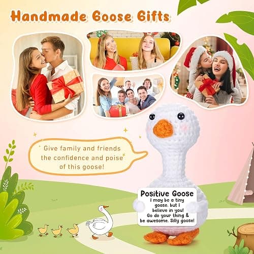 Mini Goose Positive Crochet Animal Gifts, Boss Day Gifts for Women Boss Lady, Birthday Gift for Teen Girl Daughter Friend Halloween Christmas White Elephant Gift Emotional Cheer Up Support Desk Goose thumbnail 8
