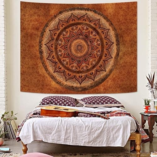 Accnicc Boho Mandala Tapestry Wall Hanging Hippie Bohemian Floral Medallion Indian Tapestry Aesthetic Wall Art Small Vintage Orange Brown Tapestries for Bedroom Living Room Dorm Decor 48 x 36 Inch thumbnail 3