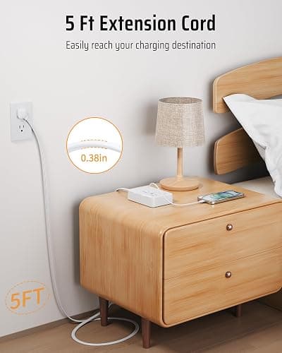 DEPOW Surge Protector Power Strip, 3 FT Extension Cord with 6 AC Outlets(1625W/13A) 4 USB Ports,1050J Surge Protection, Wall Mountable Charging Station for Office, Home, White thumbnail 4