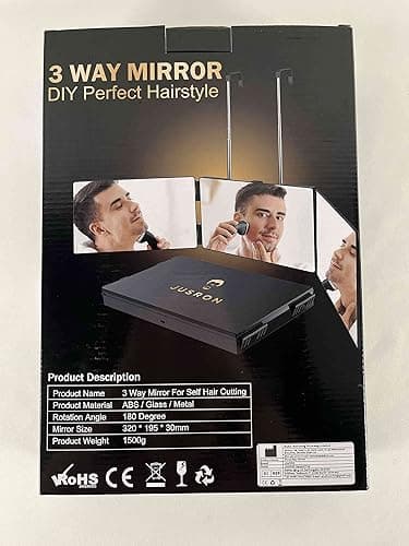 JUSRON 360 Viewing Angle Self Hair Cutting Mirror, Clear Anti-Fog HD Glass, USB Rechargeable, Easy to Use, Height Adjustable, Portable, Good Choice for Gifts - Black With Led thumbnail 11
