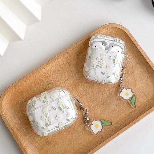 Hidysfas Compatible with AirPods Pro Case Soft TPU Flowers with Cleaner Kit Cute Keychain Cover Floral for Girls Women Airpods Pro 2nd/1st Generation Floral-Green Leaves thumbnail 2