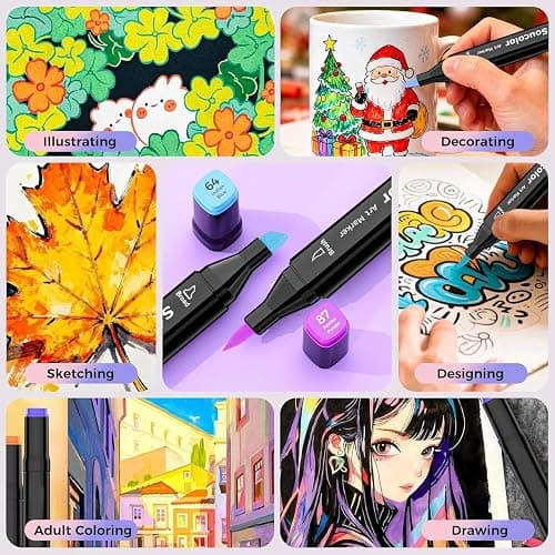 Soucolor 51 Colors Alcohol Markers Brush Tip, Dual Tip Brush & Chisel Alcohol-Based Art Markers, 50 Colors+1 Blender Drawing Coloring Art Supplies for Kids Artists Adults Teen Girl Gifts Trendy Stuff thumbnail 6