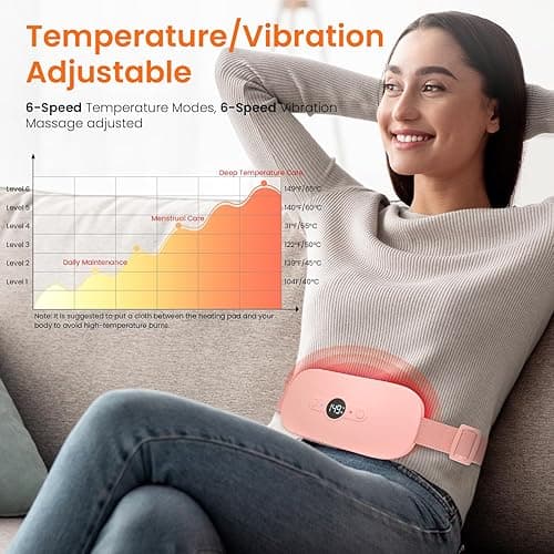 NOWWISH Heating Pad for Period Cramps Pain Relief, Portable Electric Cordless Menstrual Heating Pad Rechargeable with 6 Heat Levels and 6 Massage Modes, Christmas Gifts for Women Teen Girls, Pink thumbnail 5