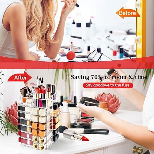 FODIENS Acrylic Lipstick Tower, Rotating Lipstick Organizer with 53 Slots | 360-Degree Rotating Makeup Cosmetic Lipstick Holder, Clear Spinning Lipgloss Storage Display Stand thumbnail 5