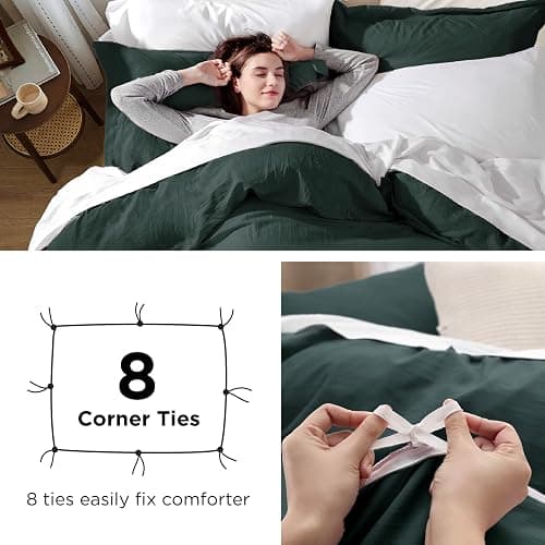 Bedsure Forest Green Duvet Cover Queen Size - 3 Pieces Prewashed Cotton-Like Extra Soft Bedding Set, Includes 1 Duvet Cover 90x90 Inches with Zipper Closure & 2 Pillow Shams, Comforter Not Included thumbnail 5