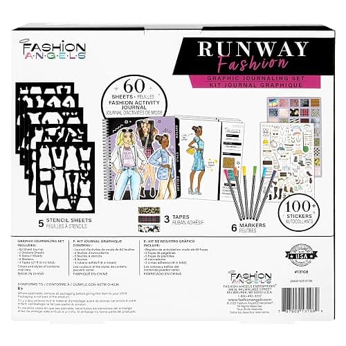 Fashion Angels Runway Graphic Journaling Set, Basic Fashion Design Activity Journal for Beginners with Markers, Stencils, Stickers & Sketch Pad, Kids 8+ thumbnail 9