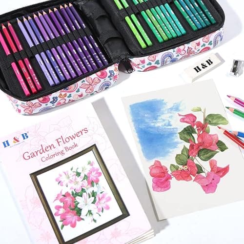H & B 120 Colored Soft-core Coloring Pencils Set, Coloring Book and Portable Storage Bag for Painting, Art Supplies Gift for Artists Adult Children Beginners thumbnail 6