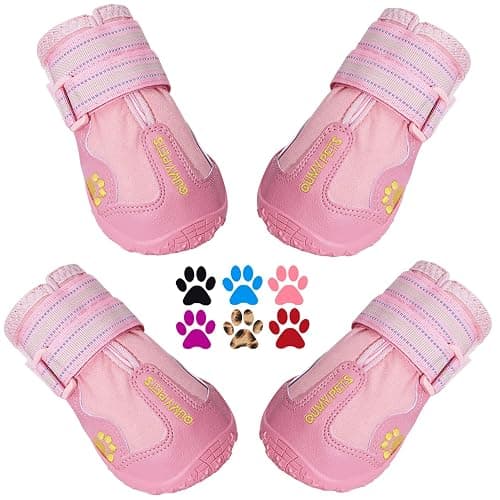QUMY Dog Shoes for Large Dogs, Medium Dog Boots & Paw Protectors for Winter Snowy Day, Summer Hot Pavement, Water-Resistant in Rainy Weather, Outdoor Walking, Indoor Hardfloors Skid-Resistant Sole - Image 1