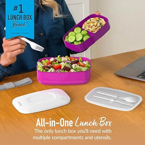 Bentgo Classic - Adult Bento Box, Stackable 3-Compartment Lunch Box with Removable Utensil Set and Sealing Strap, BPA-Free, Food Container Ideal for Meal Prep, Work, and On the Go (Purple) thumbnail 2