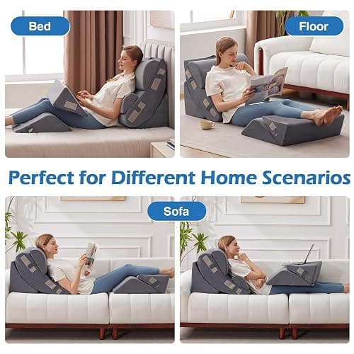 Ahpmeoa 6PCS Orthopedic Bed Wedge Pillow Set for Sitting up in Bed, Memory Foam Post Surgery Pillow for Back Pain Relief, Back Support Pillow for Acid Reflux Relief, GERD, Anti Snoring (Plush Grey) thumbnail 6