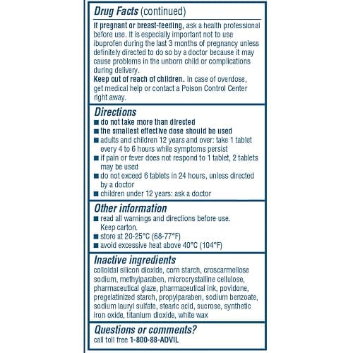 Advil Pain Reliever and Fever Reducer, Pain Relief Medicine with Ibuprofen 200mg for Headache, Backache, Menstrual Pain and Joint Pain Relief - 100 Coated Tablets thumbnail 20