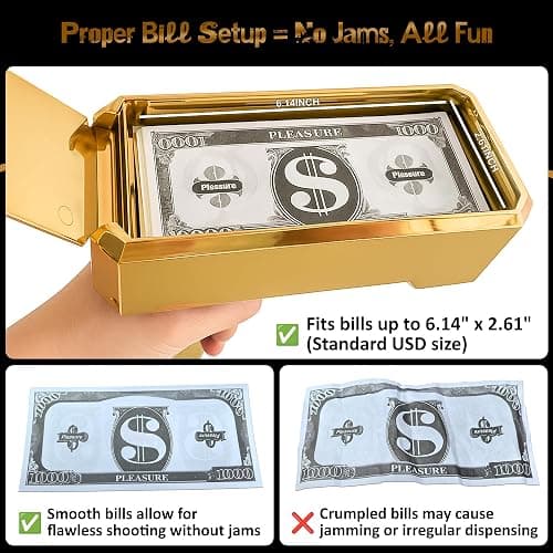 Money Gun Shooter – RUVINCE Gold Money Gun for Movies That Look Real, Prop Gun Make it Rain, Handheld Cash Gun for Game Movies Party thumbnail 9