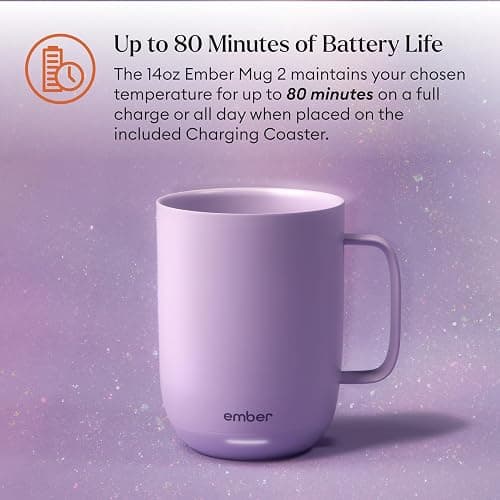 Ember Temperature Control 14oz Smart Mug 2, App-Controlled and Rechargeable Heated Coffee Cup Warmer with Intelligent LED Display, Lavender. thumbnail 4