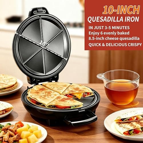 Quesadilla Maker 10 Inch, 900W Dual Heating, 6 Wedges in 3 Mins, Nonstick Plates Easy to Clean, Locking Latch, Safe & Steady, Black thumbnail 5
