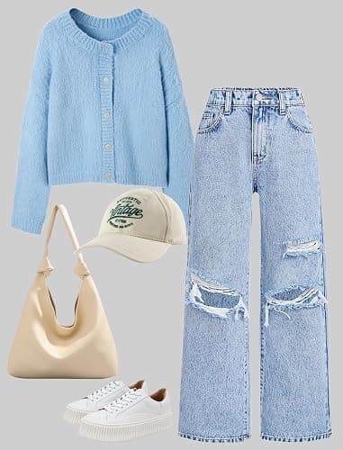 Feuoive Girls Baggy Jeans Wide Straight Leg Elastic High Waisted Denim Pants Fashion Y2k Boyfriend Skater Streetwear 7-14Y thumbnail 7