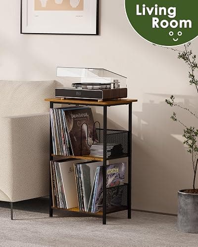 Honkazita Record Player Stand 3-Tier, Vinyl Record Storage up to 200 Albums, Record Player Table Vinyl Holder, Space-Saving Turntable Stand End Table for Bedroom & Living Room thumbnail 7