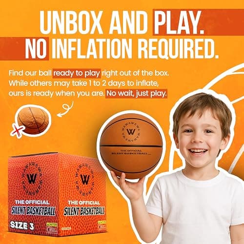 WAWAWEWA The Official Silent Basketball Mini (Size 3) Bundle with Hoop – Ready to Play & Noise Free Indoor Mini Basketball for Quiet Bounce & Large Wall Mounted Basketball Hoop for Indoor Practice thumbnail 3