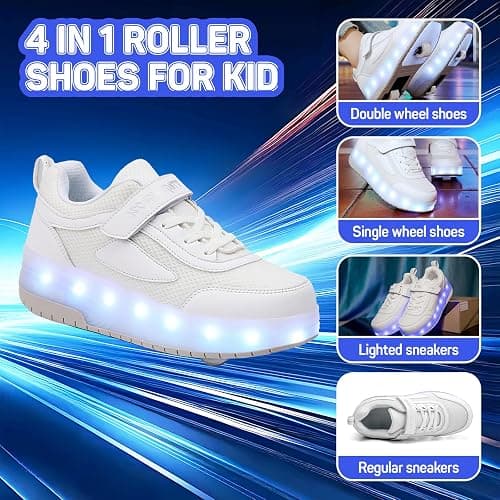 Yogeeft Kids Shoes with Wheels - 4 in 1 Light-Up Roller Shoes with USB Rechargeable LED Sneakers for School Christmas Party Gifts thumbnail 2