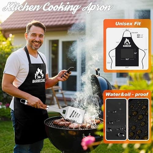 ROMANTICIST 26pcs Stainless Steel Grill Tool Set, Heavy Duty BBQ Grilling Accessories Gifts for Men Dad, Non-Slip Grill Utensils Kit with Apron, Thermometer, Mats in Aluminum Case for Christmas Brown thumbnail 3