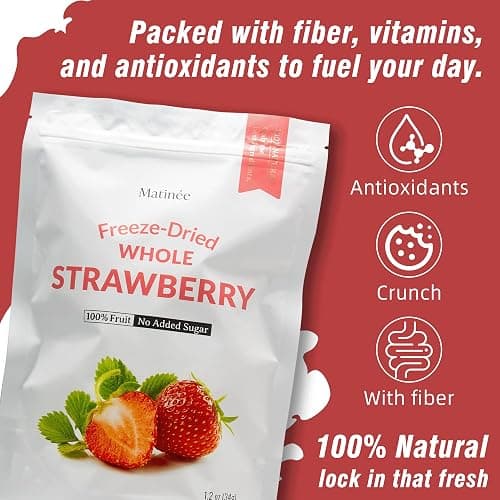 MATINÉE Freeze Dried Strawberries, Whole Dried Strawberries, Dehydrated Fruit, Dried Fruit Snack for Baking, Yogurt & Kids Treats-Vegan, Non-GMO, Preservative Free, 1.2oz, 34g (Pack of 4 Bag) thumbnail 6