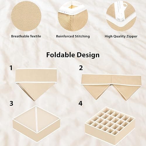Simple Houseware Closet Underwear Organizer Drawer Divider Assorted 7 Pieces, Beige thumbnail 4