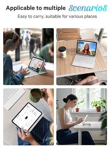 CHESONA for iPad 10th Generation Case with Keyboard, 2 Wireless Channels for iPad (A16) 11th/10th Gen (2025/2022), Backlight, Flip Stand Case with Pencil Holder, Multi-Touch Trackpad, White thumbnail 7