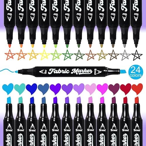 Reaeon Fabric Markers Pen, 24 Colors Dual Tip Fabric & T-Shirt Marker Set, Permanent Fabric Paint Pens for Clothing Canvas Tote Bags and Shoes (Chisel & Fine Tip) thumbnail 5