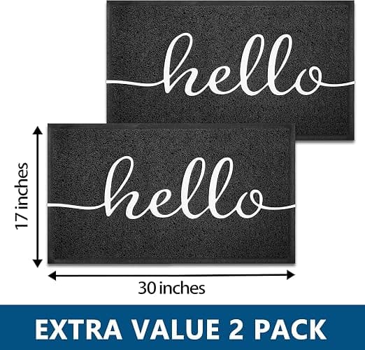 EARTHALL Door Mat 2-Pack Outside Inside Hello Doormat 30"x17.5" Durable Floor Mat Non Slip Mat Ultra Absorb Mud Easy Clean Front Doormat for Garage, Entryway, Patio, High Traffic Areas, Black - 1'6" x 2'6" (Rectangular) - 2pack Hello thumbnail 2