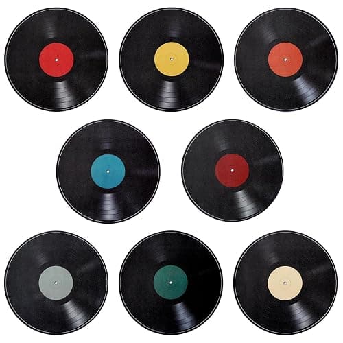 Piriuuo 8 Pcs Records Wall Decor, Vinyl Records Decor Decorative Vinyl Record Decor 9'' Vinyl Record Wall Decor Vinyl Record Stickers Fake Vinyl Records Decals for Home Wall Music Party Decoration - Image 1