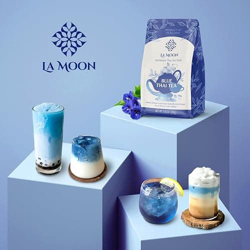 LA MOON TEA Blue Thai Tea Mix - Traditional Loose Leaf Thai Tea Mix from Butterfly Pea Flower and Assam Black Tea for Home-made Blue Thai Iced Tea, Boba Tea & Latte - No Food Dye, 7.05 Oz. thumbnail 7