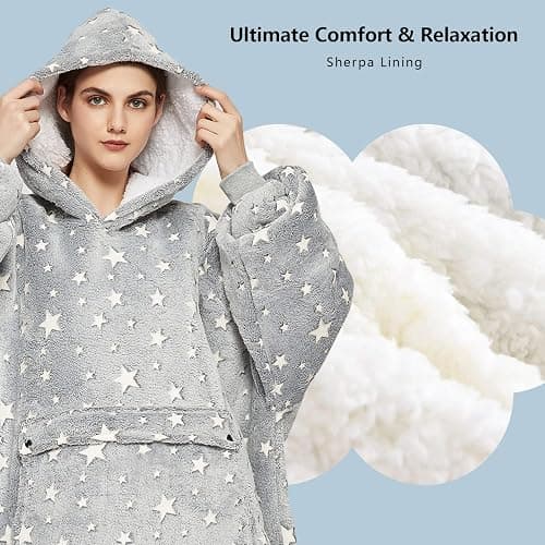 KFUBUO Wearable Blanket Hoodie for Adults Sherpa Glow in The Dark Oversized Sweatshirt Blanket with Pockets Cute Birthday Gifts for Women thumbnail 7