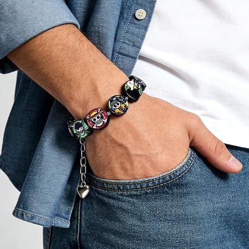 AmaaLeaf OP Charm Bracelet Gift Set 9 Anime-Style Mini Chibi Skull Faces, Luffy, Zoro, Nami, Sanji, Usopp, Robin & More, Removable Alloy Chain for Fans thumbnail 2
