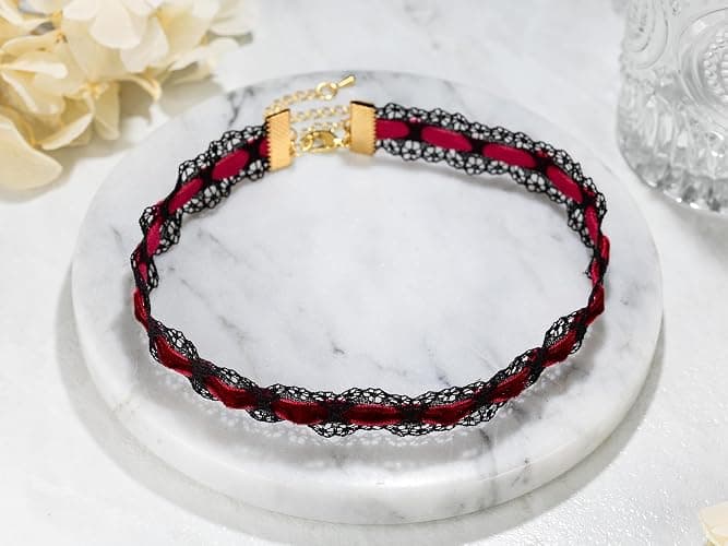 Lace Velvet Choker With Black Red, Ultra Comfortable Stretch Choker Necklaces for Women, Sexy Charm 90s Goth Choker, Halloween Gifts thumbnail 5
