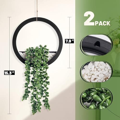 Der Rose 2 Pack Fake Plants Hanging Artificial Succulents Plants in Black Pots for Living Room Bathroom Accessories Boho Farmhouse Wall Decor thumbnail 3