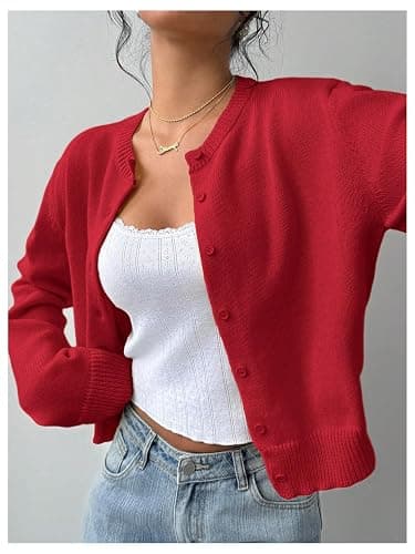 COZYEASE Women's Cropped Button Down Lightweight Cardigan Sweater Knit Y2k Fall Outfits Fashion Clothes 2025 thumbnail 3