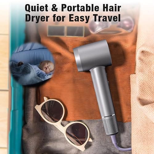 Hair Dryer, 160000 RPM Portable Professional Ionic Hair Dryer with 500 Million Negative Ions, Fast-Drying, Low Noise with Diffuser & Nozzle, Lightweight for Home and Travel thumbnail 6