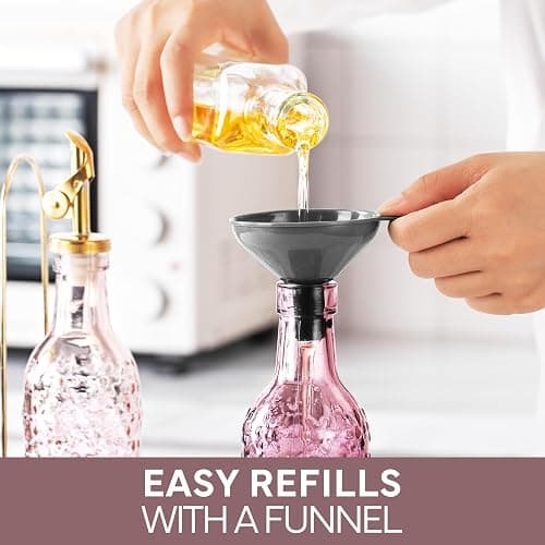 COOK WITH COLOR Glass Olive Oil Bottle Dispenser - 2 Pack- 17oz Oil and Vinegar Cruet - Olive Oil Carafe Decanter for Kitchen, Floral, Pink thumbnail 7
