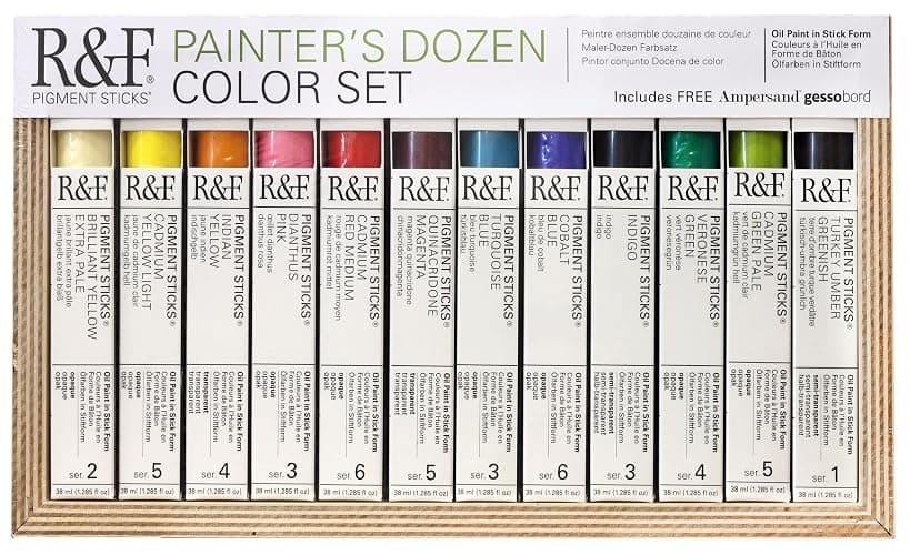 R&F Handmade Paints - Professional Oil Pigment Stick, Painters Dozen, Set of 12 Colors - Image 1