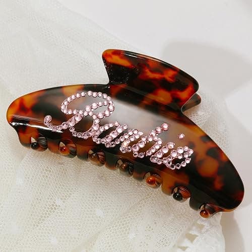 Personalized Rhinestone Hair Claw Barrettes - Custom Name/Number, French Design Cellulose Acetate Clips for Women & Girls (Tortoise, 4") - Image 1