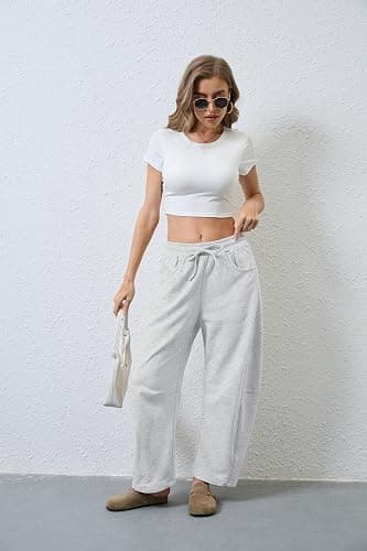 SeekMe Women's Barrel Leg Sweatpant Drawstring Elastic Waisted Wide Leg Pants Casual Cotton Palazzo Trousers with Pockets thumbnail 5