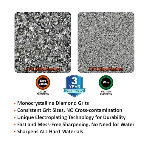 SHARPAL 216N Dual-Grit Diamond Sharpening Stone – Extra Coarse 220 / Fine 600 Grit Knife & Garden Tool Sharpener for Lawn Mower Blades, Axes, Hatchets, Machetes, Hedge Shears, Chisels & More thumbnail 4