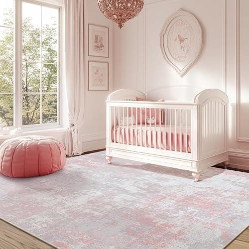 RELEANY Washable Area Rugs 5'x7' Non-Slip Modern Abstract Soft for Living Room Entryway Bedroom Nursery, Print Pattern, Grey Pink thumbnail 2