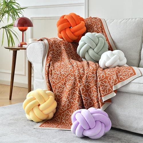 VBGYA Knot Ball Pillow, Round Decorative Throw Pillows Cushion, 8 Inch Orange Soft Plush Knotted Pillows Pillow, Modern Home Throw Knot Decorative Cushion thumbnail 4