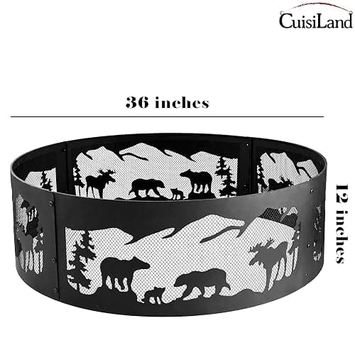 Cuisiland Outdoor Fire Pit Ring, 36 Inch Heavy-Duty Steel Fire Ring with Mountain & Wildlife Cutout, Wood Burning, for Backyard, Camping, Bonfire & Patio, Easy Assembly (36''/1mm - Wildlife) thumbnail 3