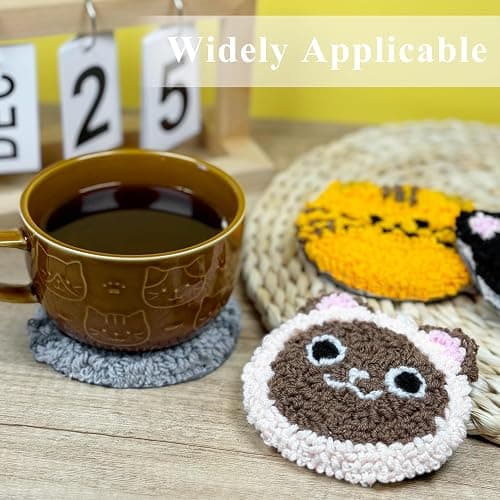 Morledoa Punch Needle Coasters Kit, Punch Needle Kits Adults Beginner, Cat Coasters Kit with Adhesive Felt, Yarns, Embroidery Hoop, Instruction thumbnail 5