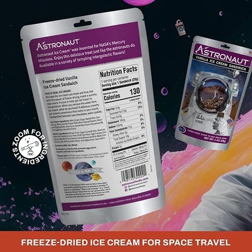 Astronaut Foods Freeze Dried Ice Cream Sandwich | Vanilla | 6-Pack | The Original Astronaut Space Ice Cream Sandwich | Made in the USA with 100% Ice Cream | No Freezer, No Mess, No Melt thumbnail 2